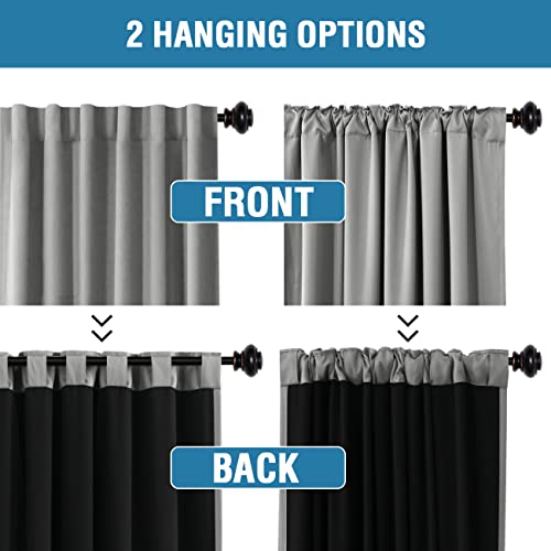 100% Blackout Curtains for Bedroom with Black Liner Full Room Darkening Curtains 45 Inches Long Thermal Insulated Back Tab/Rod Pocket Window Treatment Drapes for Living Room, Dove Grey, 2 Panels
