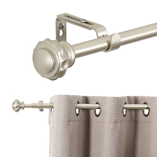 H.VERSAILTEX Window Curtain Rods for Windows 30 to 48 Inches Splicing Adjustable 3/4 Inch Diameter Single Window Curtain Rod Set with Decorative Ribbed Knob Finials, Nickel