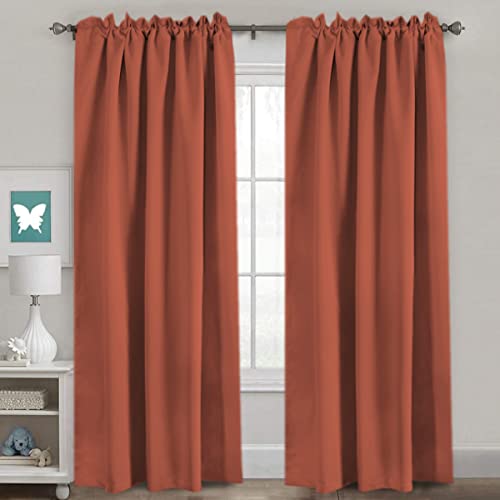 Blackout Curtains Thermal Insulated Window Treatment Panels Room Darkening Blackout Drapes for Living Room Back Tab/Rod Pocket Bedroom Draperies, 52 x 96 Inch, Burnt Ochre, 2 Panels