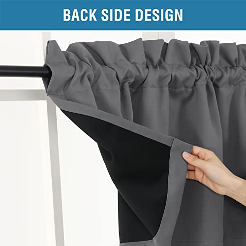 H.VERSAILTEX 100% Blackout Curtain Valances for Kitchen Windows/Bathroom/Living Room/Bedroom Thermal Insulated Rod Pocket Valances for Windows, 4 Pack, 52" x 18", Grey