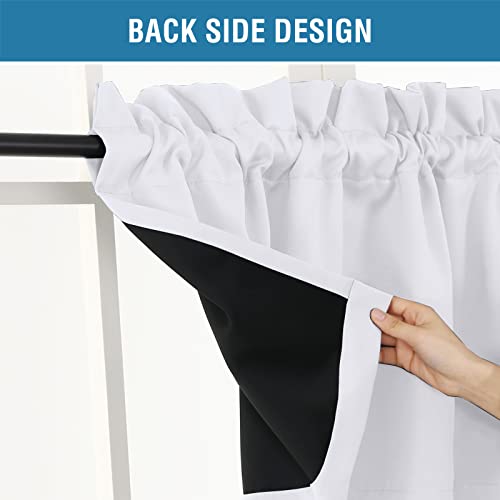 H.VERSAILTEX 100% Blackout Curtain Valances for Kitchen Windows/Bathroom/Living Room/Bedroom Thermal Insulated Rod Pocket Valances for Windows, 4 Pack, 52" x 18", Bleached White