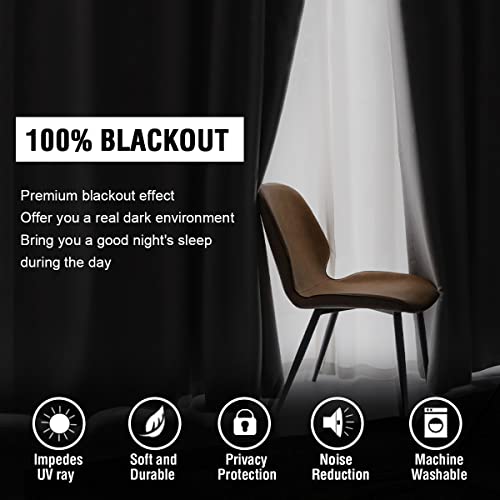 100% Blackout Curtains for Bedroom with Black Liner Full Room Darkening Curtains 45 Inches Long Thermal Insulated Back Tab/Rod Pocket Window Treatment Drapes for Living Room, Dove Grey, 2 Panels