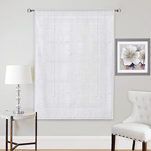 H.VERSAILTEX Tie Up Linen Curtains 63 Inch Length Nature Linen Textured Privacy Curtain Multi Hanging Ways Shade Balloon Window Shade Rod Pocket Casual Curtain - 42x63 - White