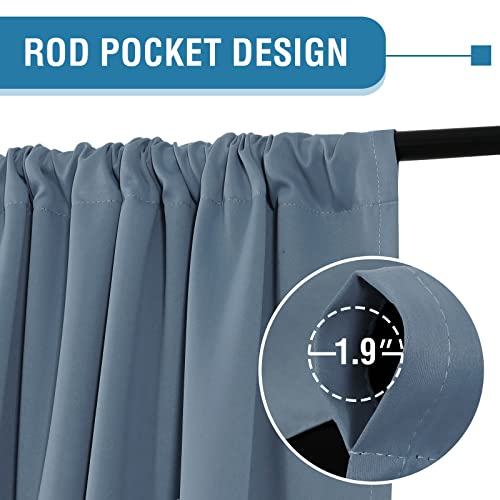 H.VERSAILTEX 100% Blackout Curtains for Bedroom Thermal Insulated Curtains & Drapes Blackout Curtains 63 Inches Long Rod Pocket Curtains for Living Room with Black Liner 2 Panels Set, Stone Blue