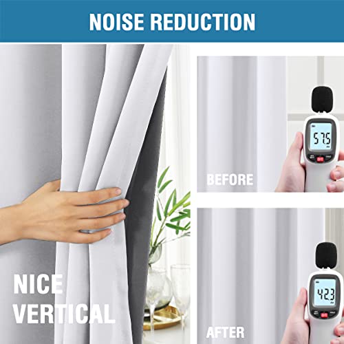 100% Blackout Curtains for Bedroom with Black Liner Full Room Darkening Curtains 63 Inches Long Thermal Insulated Back Tab/Rod Pocket Window Treatment Drapes for Living Room, Bleached White, 2 Panels