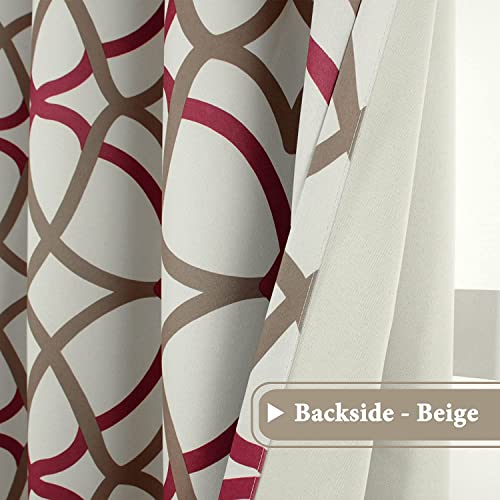 H.VERSAILTEX Blackout Curtains Printed Design 54 Inch Length 2 Panels Set Thermal Insulated Curtains for Bedroom Living Room Geometric Modern Grommet Window Drapes - Taupe and Red