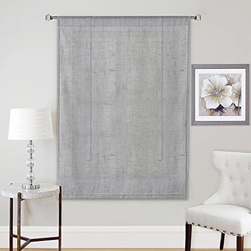 H.VERSAILTEX Tie Up Linen Curtains 63 Inch Length Nature Linen Textured Privacy Curtain Multi Hanging Ways Shade Balloon Window Shade Rod Pocket Casual Curtain - 42x63 - 2 Panels, Dove