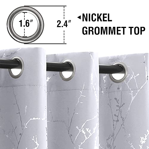 H.VERSAILTEX Blackout Curtains for Bedroom Foil Print Twig Tree Branch Thermal Insulated Grommet Curtain Drapes Light Blocking Thick Soft Window Curtains for Living 52 x 54 Inch Greyish White 2 Panels