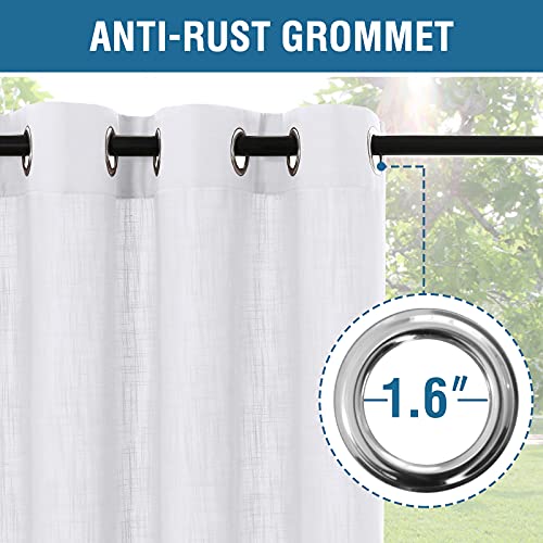 White Outdoor Curtain for Patio Waterproof Linen Look Heavy Duty Indoor/Outdoor Solid Rustproof Grommet Curtain Thermal Insulated Sunlight Block Drape for Gazebo/Porch, 52”W X 108”L,1 Panel