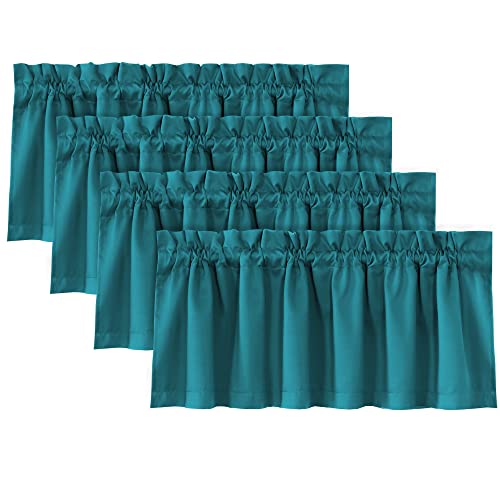 H.VERSAILTEX 100% Blackout Curtain Valances for Kitchen Windows/Bathroom/Living Room/Bedroom Thermal Insulated Rod Pocket Valances for Windows, 4 Pack, 52" x 18", Turquoise Blue