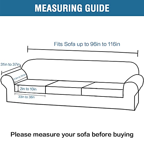 Thick Striped Velvet 4 Piece Stretch Sofa Covers Couch Covers for 3 Cushion Couch Sofa Slipcovers (Base Cover Plus 3 Large Cushion Covers) Feature Soft Stay in Place(3 Cushion: 96"-116", Stone Blue)