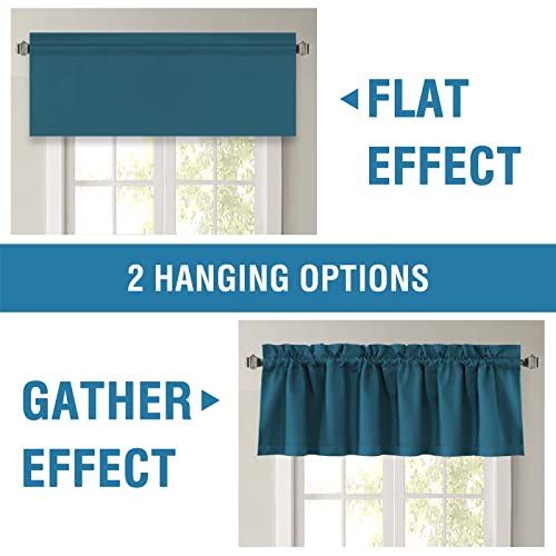 H.VERSAILTEX 100% Blackout Curtain Valances for Kitchen Windows/Bathroom/Living Room/Bedroom Thermal Insulated Rod Pocket Valances for Windows, 2 Pack, 52" x 18", Dark Teal