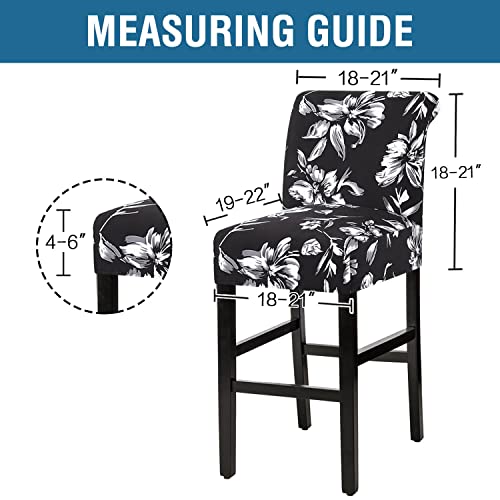 H.VERSAILTEX Stretch Bar Stool Cover Set of 2 Pub Counter Stool Chair Slipcover for Dining Room Cafe Height Side Chairs Feature Modern Floral Printed Design, Black