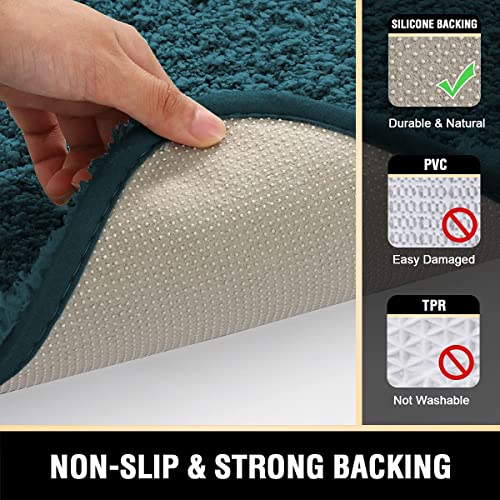 H.VERSAILTEX Toilet Rug Toilet Mats for Bathroom Curved Bath Mat Non Slip Corner Bath Rug Carpet for Toilet Extra Soft Thick Absorbent Contour Toilet Mat Washable, 20 x 38.5 inch - Dark Teal