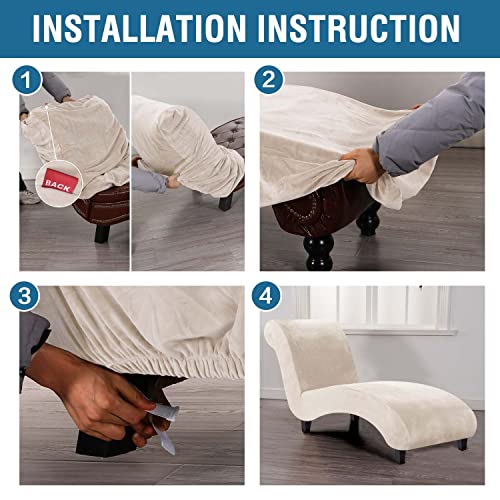 Chaise Lounge Cover Velvet Chaise Lounge Couch Cover High Stretch Chaise Lounge Slipcover Luxury Lounge Chair Cover for Living Room Soft Furniture Protector for Dog, Machine Washable, Ivory