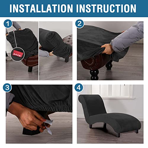 Chaise Lounge Cover Velvet Chaise Lounge Couch Cover High Stretch Chaise Lounge Slipcover Luxury Lounge Chair Cover for Living Room Soft Furniture Protector for Dog, Machine Washable, Black