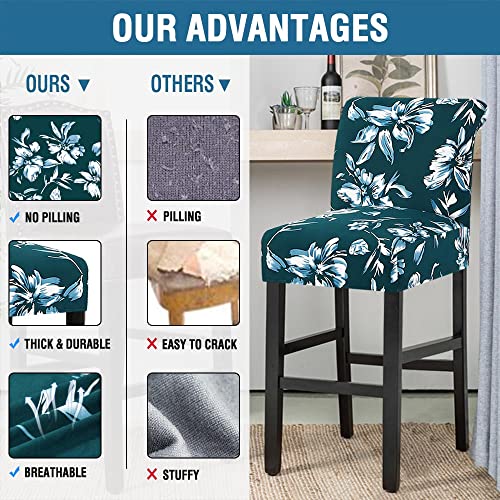 H.VERSAILTEX Stretch Bar Stool Cover Set of 4 Pub Counter Stool Chair Slipcover for Dining Room Cafe Height Side Chairs Feature Modern Floral Printed Design, Dark Teal