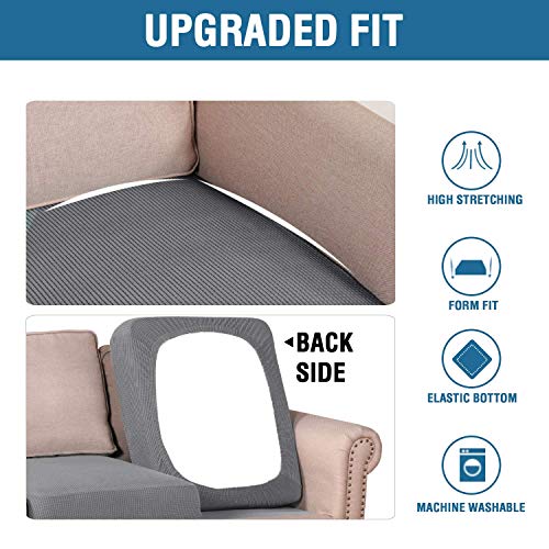 H.VERSAILTEX Super Stretch Individual Seat Cushion Covers Sofa Covers Couch Cushion Covers Slipcovers Featuring Thick Jacquard Textured Twill Fabric (3 Piece XL Sofa Cushion Covers, Grey)