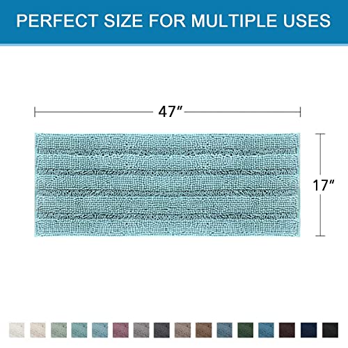 Bath Rugs for Bathroom Non Slip Bath Mats Extra Thick Chenille Striped Bath Rug Runners 47" x 17" Absorbent Fluffy Soft Shaggy Mats Dry Fast Plush Area Carpet for Bath Room - Aqua Haze