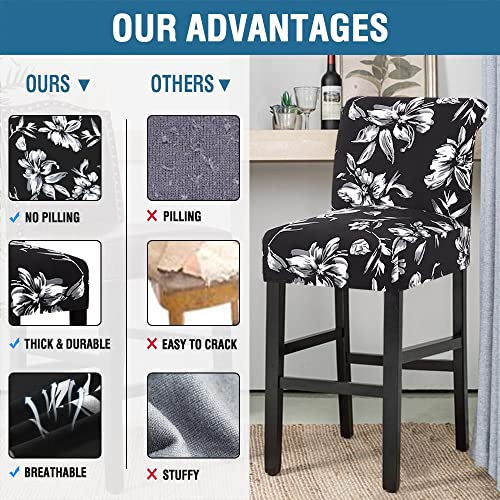 H.VERSAILTEX Stretch Bar Stool Cover Set of 6 Pub Counter Stool Chair Slipcover for Dining Room Cafe Height Side Chairs Feature Modern Floral Printed Design, Black