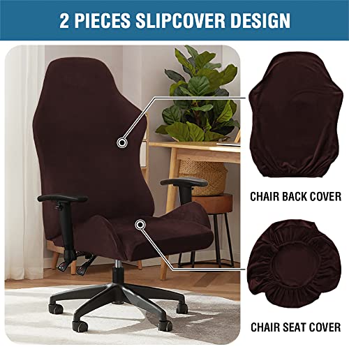 2 Piece Velvet Gaming Chair Covers Stretchable Game Chair Cover Protector Computer Chair Cover Computer Reclining Racing Ruffled Gamer Chair Protector Rotating Armchair Covers Without Chair (Brown)