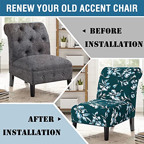 Armless Chair Slipcover High Stretch Accent Chair Cover Removable Chair Cover for Living Room Modern Furniture Protector with Elastic Bottom Thick Bouncy Modern Style, Machine Washable, Dark Teal