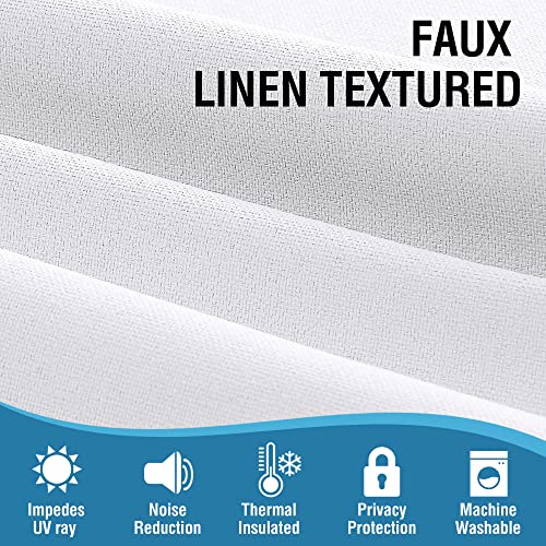 100% Blackout Linen Curtains 96 inches Long Thermal Curtains for Living Room Textured Burlap Curtains with Double Face Linen Grommet Soundproof Bedroom Curtains 52 x 96 Inch, 2 Panels - White