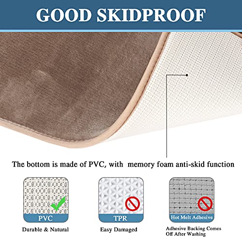 Kitchen Mat Set of 2 Memory Foam Set Bathroom Rug Set Flannel Velvety Bath Mat Luxury Extra Soft and Absorbent Non Slip Rugs for Kitchen/Bathroom Washable(47"x 17"/ 17"x 24", Taupe)