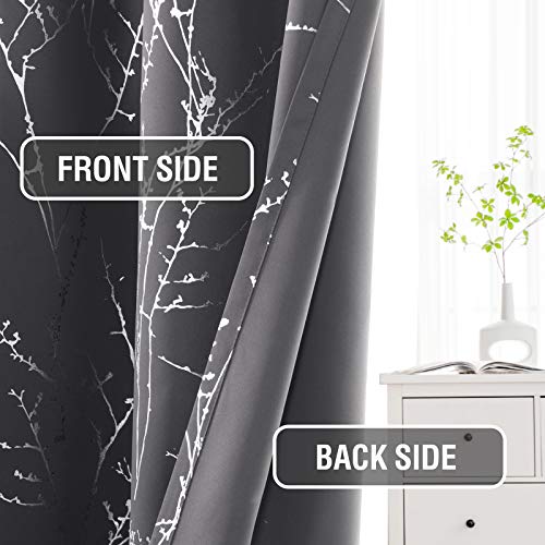 H.VERSAILTEX Blackout Curtains for Bedroom Foil Print Twig Tree Branch Thermal Insulated Grommet Curtain Drapes Light Blocking Thick Soft Window Curtains for Living 52 x 54 Inch Charcoal Gray 2 Panels