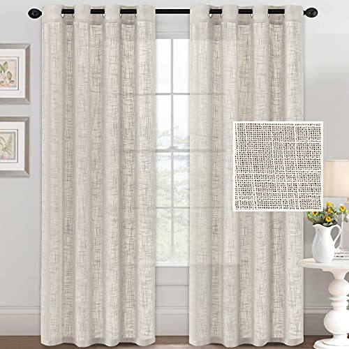 Linen Curtains Natural Linen Blended Curtains for Living Room Burlap Linen Textured Curtains Light Filtering Nickel Grommet Curtains Bedroom Curtains 2 Panel Sets Privacy Added, 52" x 84", Natural