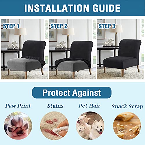 Armless Chair Slipcover Thick Striped Velvet Accent Chair Cover for Living Room High Stretch Slipper Chair Slipcover Removable Furniture Protector with Elastic Bottom, Machine Washable, Grey