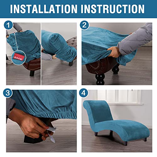 Chaise Lounge Cover Velvet Chaise Lounge Couch Cover High Stretch Chaise Lounge Slipcover Luxury Lounge Chair Cover for Living Room Soft Furniture Protector for Dog, Machine Washable, Peacock Blue