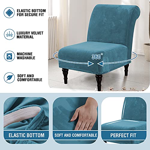 Velvet Accent Chair Covers High Stretch Armless Chair Covers for Living Room Luxury Thick Velvet Chair Slipcovers Modern Furniture Protector with Elastic Bottom, Machine Washable, Peacock Blue