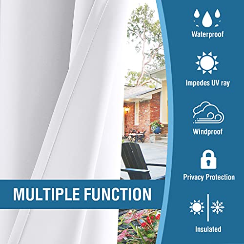 H.VERSAILTEX White Indoor Outdoor Curtains for Patio Waterproof Stainless Steel Silver Grommet Thermal Insulated Light Blocking Outdoor Drapes for Deck/Gazebo, Pure White, 52x108 Inch, 1 Panel