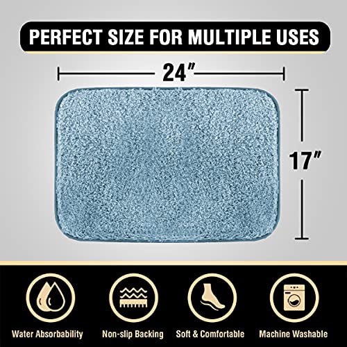 Bathroom Rug Tufted Bath Rug Bath Mat Non Slip Area Rug 17" x 24" Extra Soft Thick Absorbent Shaggy Kitchen Rug Indoor Mat Washable Microfiber Bath Mat for Bathroom Living Room Fast Dry - Canal Blue