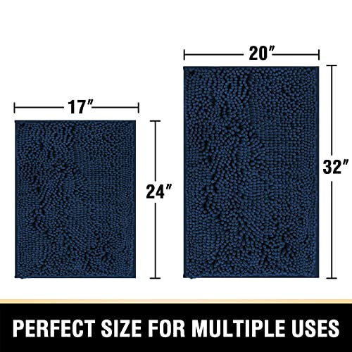 Bathroom Rugs Bath Mats for Bathroom Non Slip Luxury Chenille Bathroom Rugs Extra Soft Absorbent Shaggy Bathroom Mat Rugs Washable Fast Dry Bathroom Rugs Sets 2 Piece (Navy, 20" x 32"/17" x 24")