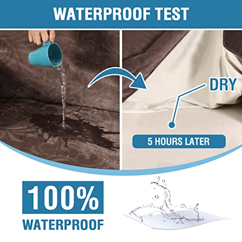 Sofa Slipcover 100% Waterproof Sofa Cover Couch Cover Premium Velvet Classic Flower Pattern Furniture Protector Non Slip with Elastic Straps for Pets Dogs Width Up to 72 Inch (Large Sofa, Chocolate)