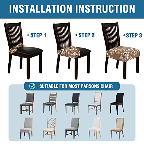 Chair Cover for Dining Room High Stretch Chair Seat Cover Removable Chair Seat Cushion Slipcovers Washable Kitchen Chair Cover Feature Soft Thick Bouncy Modern Style ( Camel, Set of 6 )