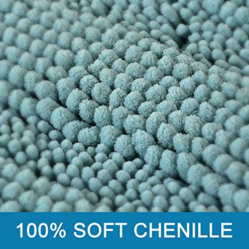 Bath Mats for Bathroom Non Slip Extra Thick Chenille Striped Bath Rug 24" x 36" Absorbent Non Skid Fluffy Soft Shaggy Rugs Washable Dry Fast Plush Mats for Indoor, Bath Room, Tub - Eggshell Blue
