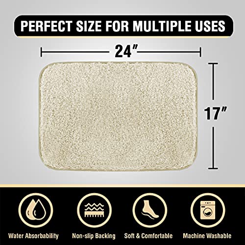 Bathroom Rug Tufted Bath Rug Bath Mat Non Slip Area Rug 17" x 24" Extra Soft Thick Absorbent Shaggy Kitchen Rug Indoor Mat Washable Microfiber Bath Mat for Bathroom Living Room Fast Dry - Ivory