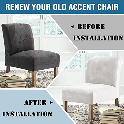 Velvet Accent Chair Covers High Stretch Armless Chair Covers for Living Room Luxury Thick Velvet Chair Slipcovers Modern Furniture Protector with Elastic Bottom, Machine Washable, Off White