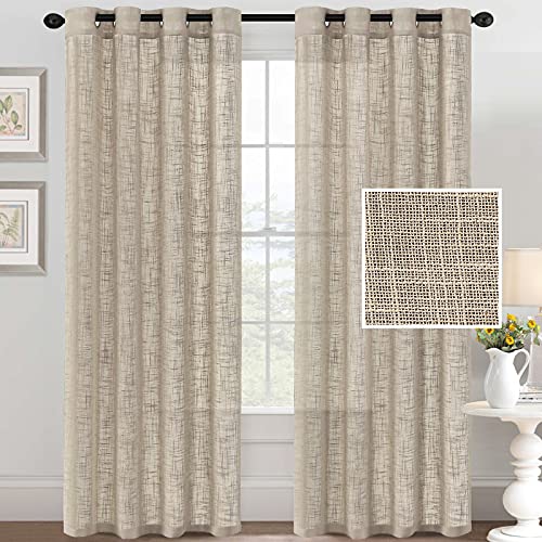 Linen Curtains Natural Linen Blended Curtains for Living Room Burlap Linen Textured Curtains Light Filtering Nickel Grommet Curtains Bedroom Curtains 2 Panel Sets Privacy Added, 52" x 84", Angora