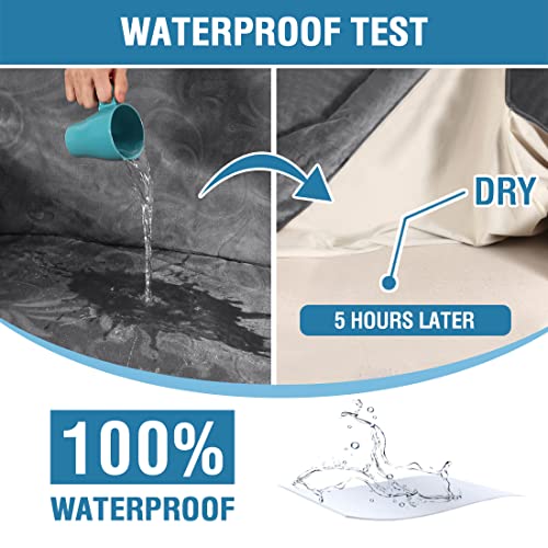 Sofa Slipcover 100% Waterproof Sofa Cover Couch Cover Premium Velvet Classic Flower Pattern Furniture Protector Non Slip with Elastic Straps for Pets Dogs Width Up to 72 Inch (Large Sofa, Grey)