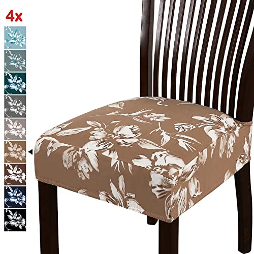 Chair Cover for Dining Room High Stretch Chair Seat Cover Removable Chair Seat Cushion Slipcovers Washable Kitchen Chair Cover Feature Soft Thick Bouncy Modern Style ( Camel, Set of 4 )