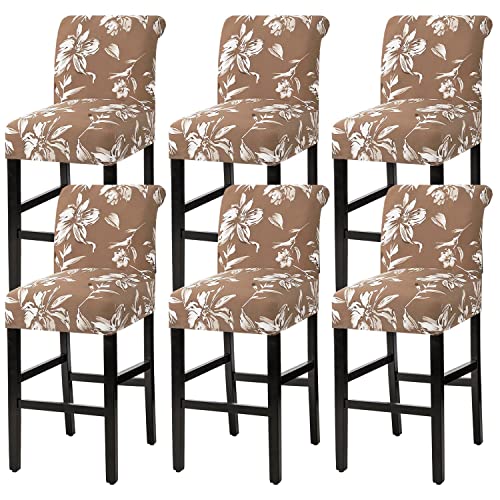 H.VERSAILTEX Stretch Bar Stool Cover Set of 6 Pub Counter Stool Chair Slipcover for Dining Room Cafe Height Side Chairs Feature Modern Floral Printed Design, Camel