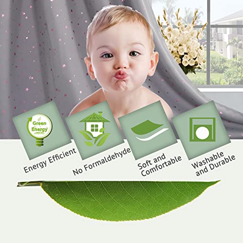 Blackout Star Curtains for Kids Room Boys Girls Twinkle Stars Thermal Insulated Cute Thick Soft Curtain Drapes, Grommet Top, 1 Panel, 52" W x 84" L, Grey/Pink