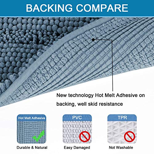 2 Piece Bathroom Set Bathroom Rugs and Mats Sets Absorbent Chenille Bath Mats Non Skid Machine Wash Dry Rugs for Bathroom Floor(Stone Blue, 47 x 17 Plus 17 x 24 - Inches)