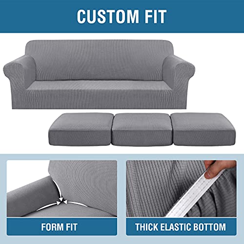 H.VERSAILTEX 4 Piece Stretch Sofa Covers for 3 Cushion Couch Covers for Living Room Furniture Slipcovers (Base Cover Plus 3 Seat Cushion Covers) Upgraded Thicker Jacquard Fabric (XL Sofa, Dove)