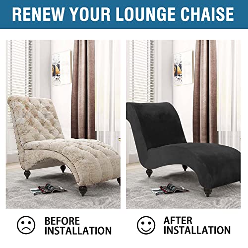 Chaise Lounge Cover Velvet Chaise Lounge Couch Cover High Stretch Chaise Lounge Slipcover Luxury Lounge Chair Cover for Living Room Soft Furniture Protector for Dog, Machine Washable, Black