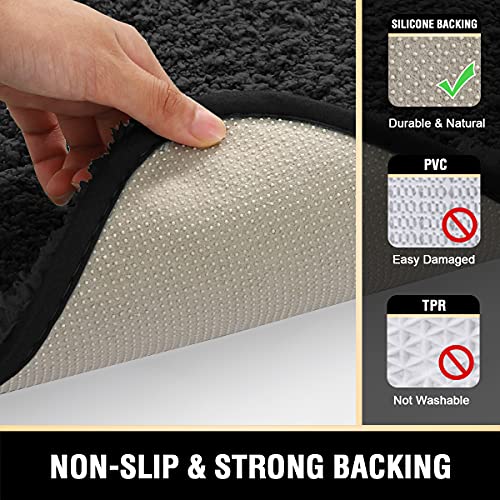 Bathroom Rug Tufted Bath Rug Bath Mat Non Slip Area Rug 17" x 24" Extra Soft Thick Absorbent Shaggy Kitchen Rug Indoor Mat Washable Microfiber Bath Mat for Bathroom Living Room Fast Dry - Black